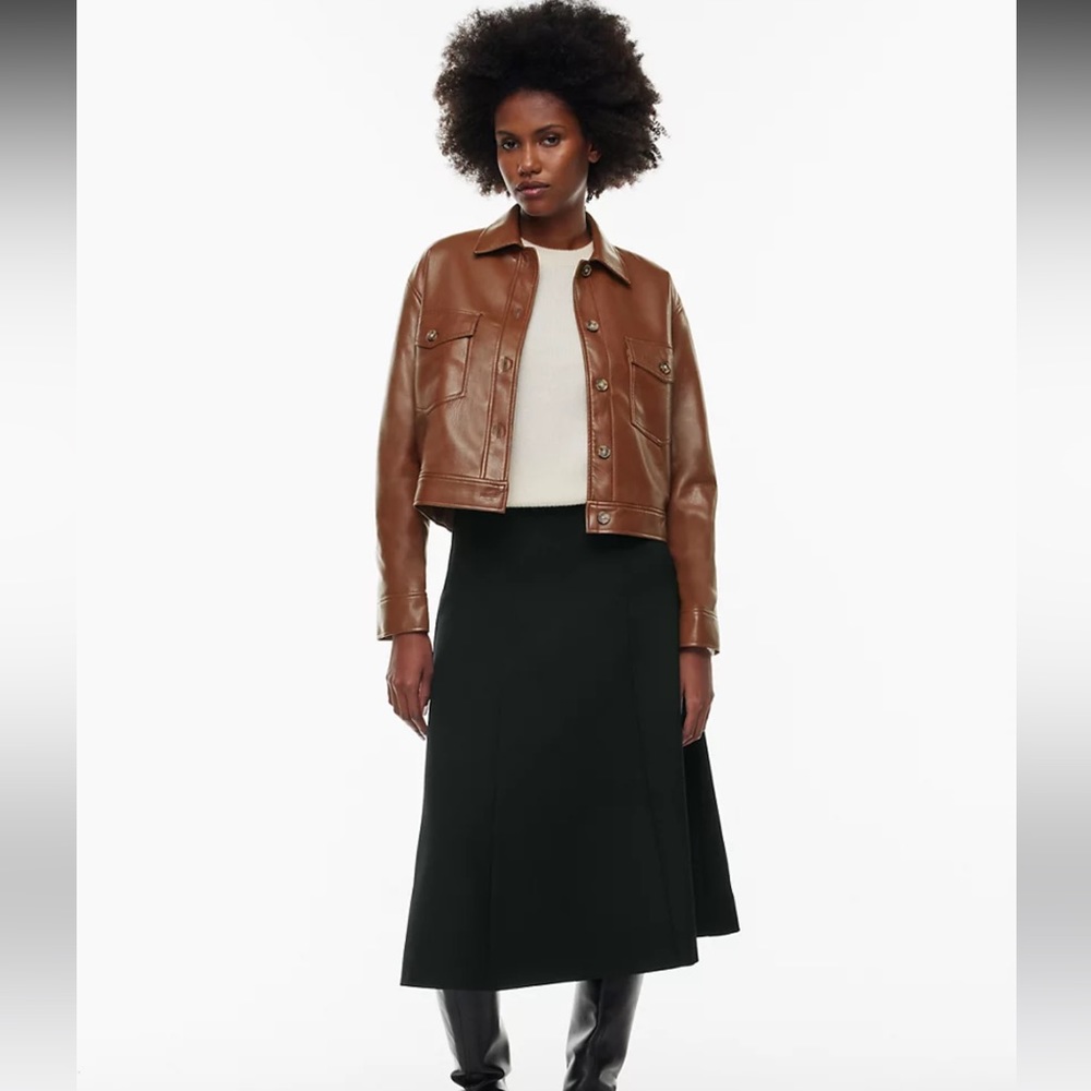 Wilfred Faux Leather Cropped Jacket in Camel (pictured in brown)
